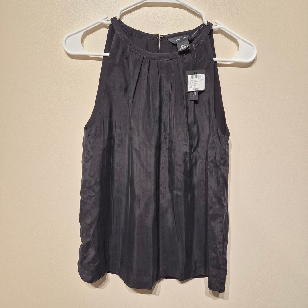 Club Monaco XS Cupro NWT Pleat Neck Sleeveless Top Black Office Career
